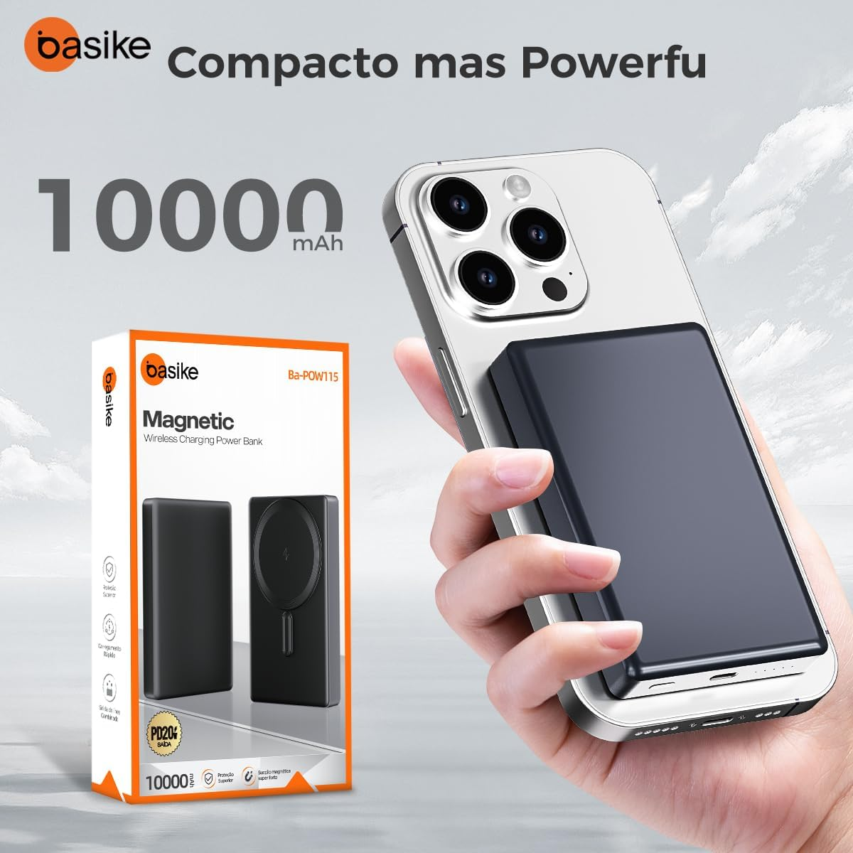 Carregador Portátil por Indução Power Bank 10.000mAh Basike Ba POW115 - 20W, Magsafe