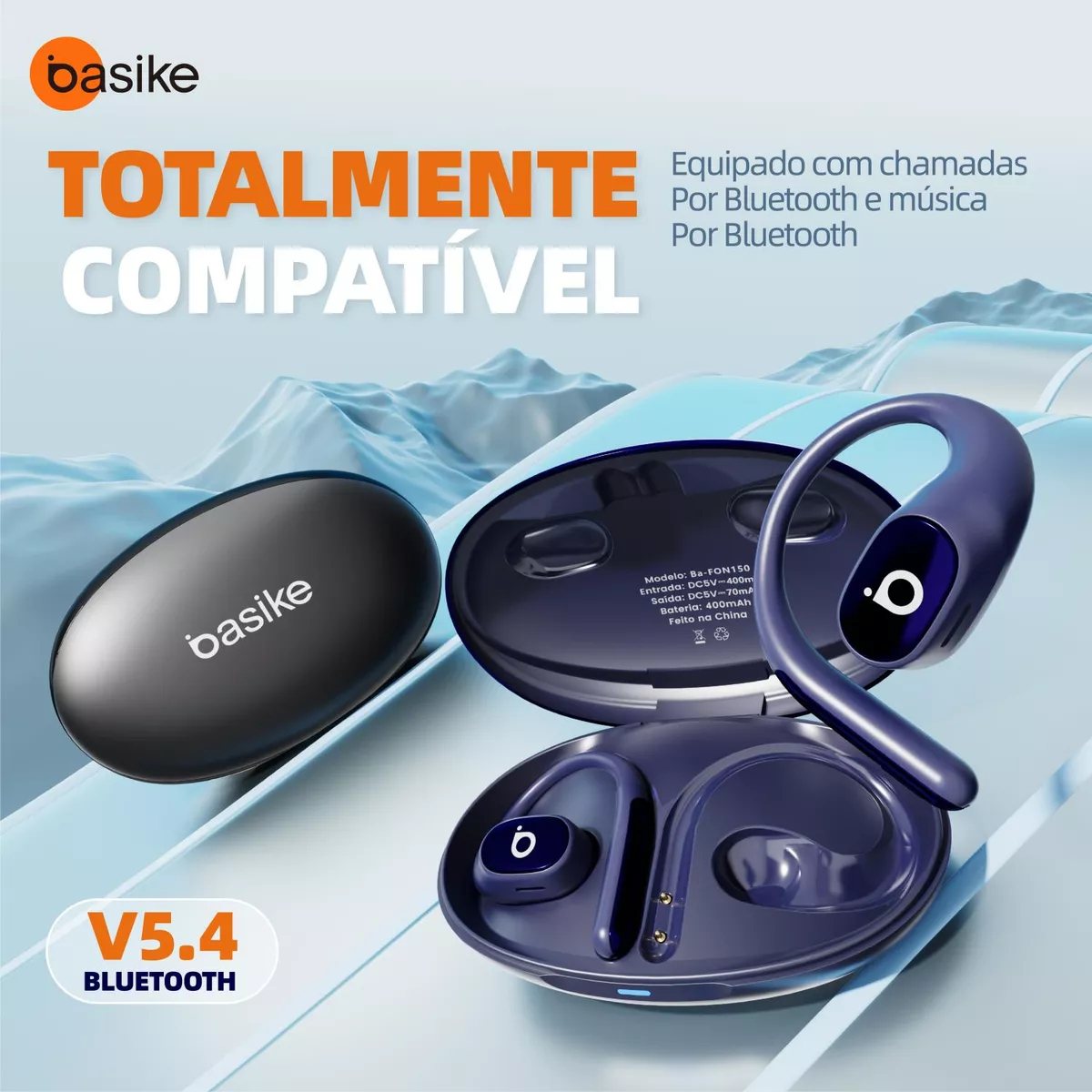 Fone de Ouvido Esportivo Open-Ear com Gancho Ba FON 150 - Bluetooth 5.4, Hi-Fi