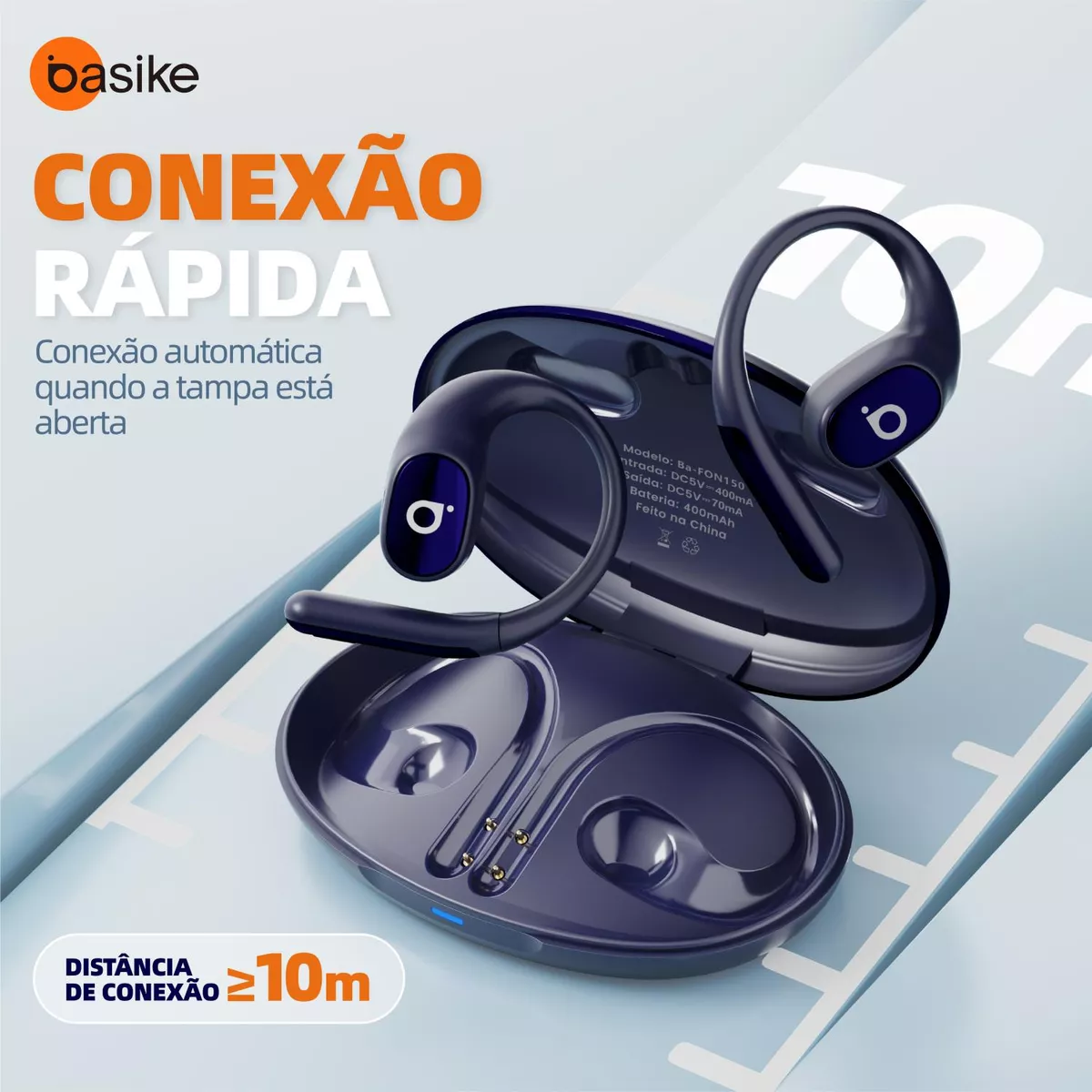 Fone de Ouvido Esportivo Open-Ear com Gancho Ba FON 150 - Bluetooth 5.4, Hi-Fi