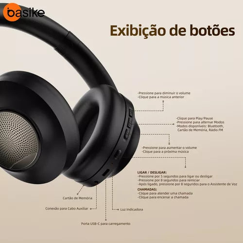 Fone de Ouvido Headphone Ba FON 170 - Bluetooth, Rádio FM, Cartão SD, Redução de Ruído