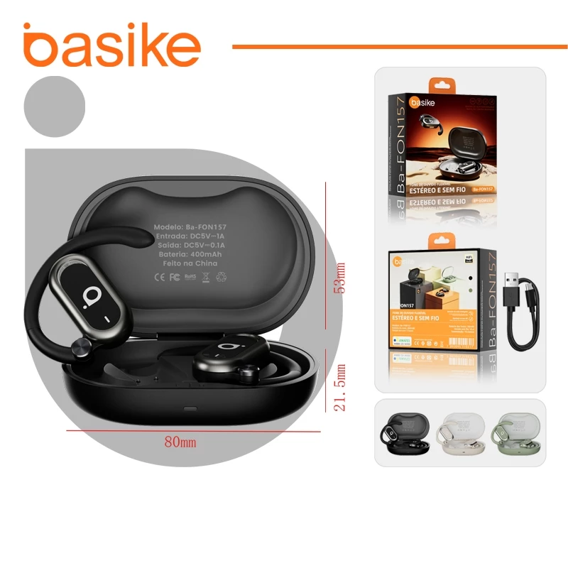 Fone de Ouvido Esportivo Open-Ear com Gancho Ba FON 157 - Bluetooth 5.4, Hi-Fi