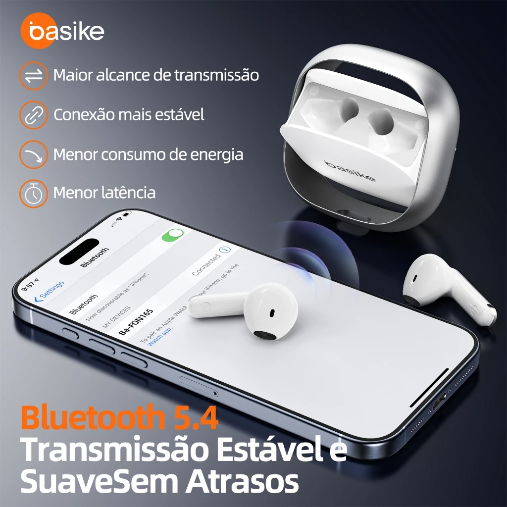 Fone de Ouvido Auricular Ba FON 165 - Bluetooth 5.4, Flip Case