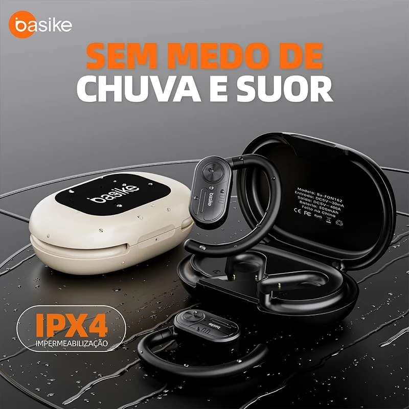Fone de Ouvido Esportivo Open-Ear com Gancho Ba FON 162 - Bluetooth 5.4, Hi-Fi, IPX4