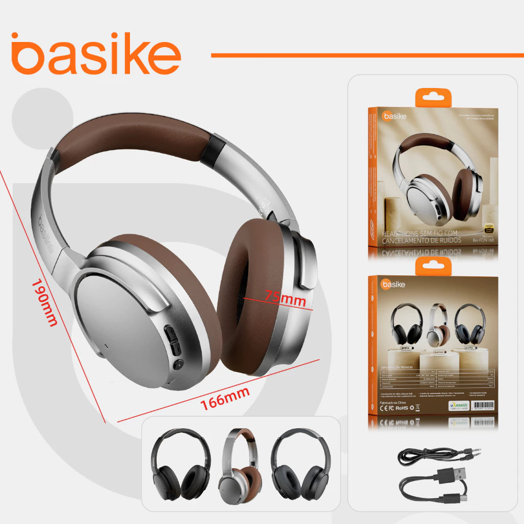 Fone de Ouvido Headphone Ba FON 168 - Bluetooth, Hi-Fi, Redução de Ruído