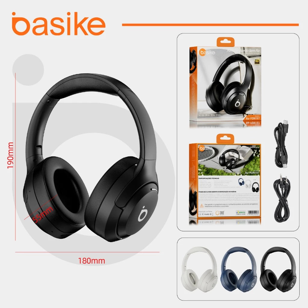 Fone de Ouvido Headphone Ba FON 197 - Bluetooth 5.4, Hi-Fi, Redução de Ruído
