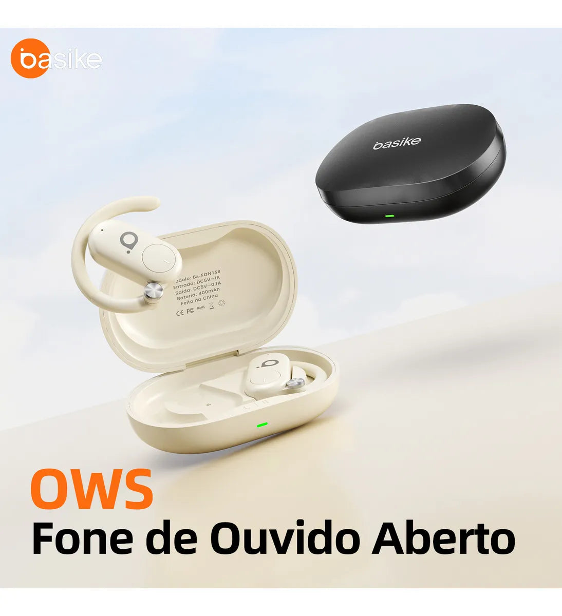 Fone de Ouvido Esportivo Open-Ear com Gancho Ba FON 158 - Bluetooth 5.4, Hi-Fi, IPX5