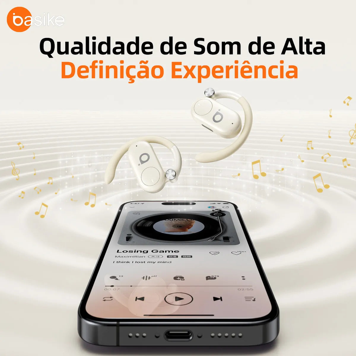 Fone de Ouvido Esportivo Open-Ear com Gancho Ba FON 158 - Bluetooth 5.4, Hi-Fi, IPX5