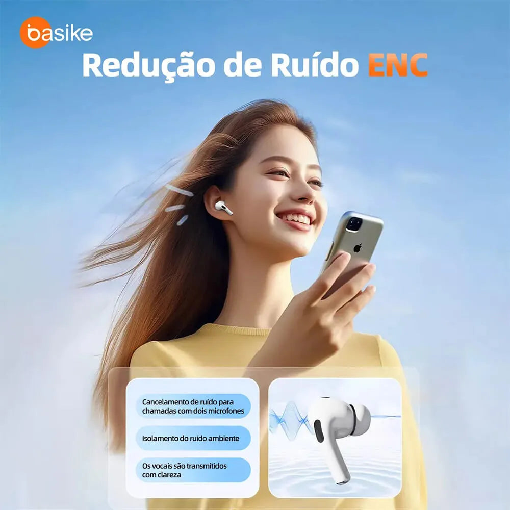 Fone de Ouvido Intra-Auricular Ba FON 6696 - Bluetooth 5.4, Tela LCD, Redução de Ruído