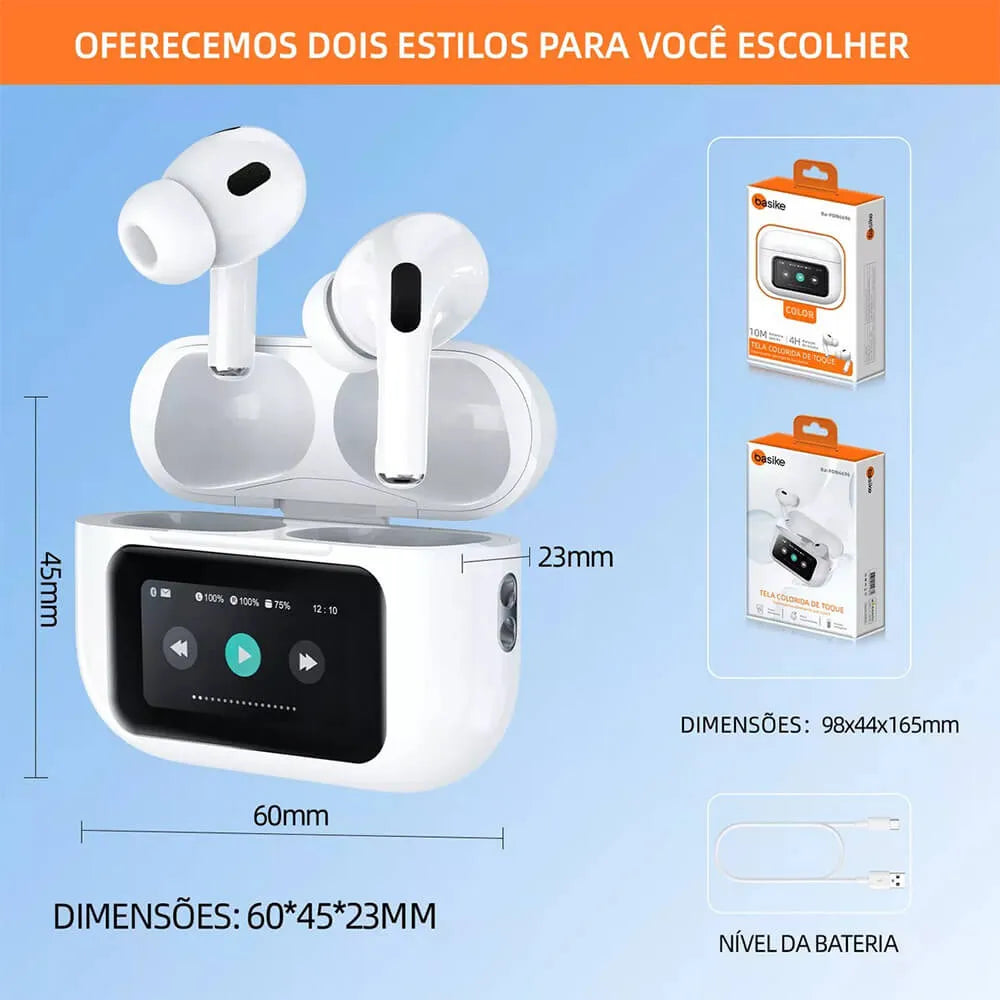 Fone de Ouvido Intra-Auricular Ba FON 6696 - Bluetooth 5.4, Tela LCD, Redução de Ruído
