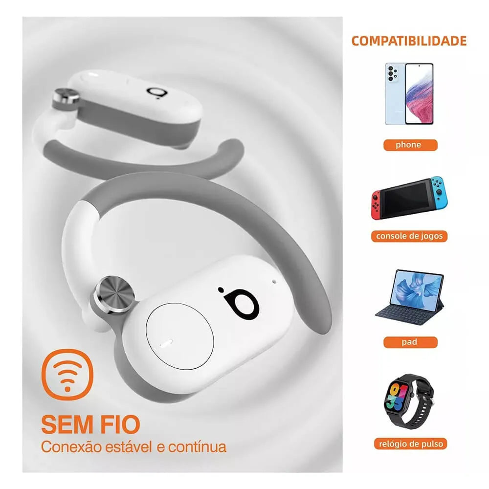 Fone de Ouvido Esportivo Open-Ear com Gancho Ba FON 001 - Bluetooth 5.4, Hi-Fi, IPX5