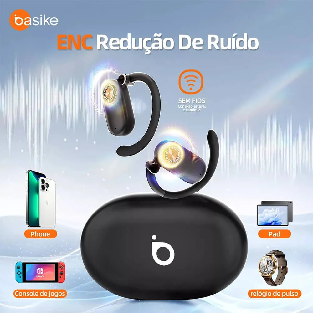 Fone de Ouvido Esportivo Open-Ear com Gancho Ba FON 001 - Bluetooth 5.4, Hi-Fi, IPX5