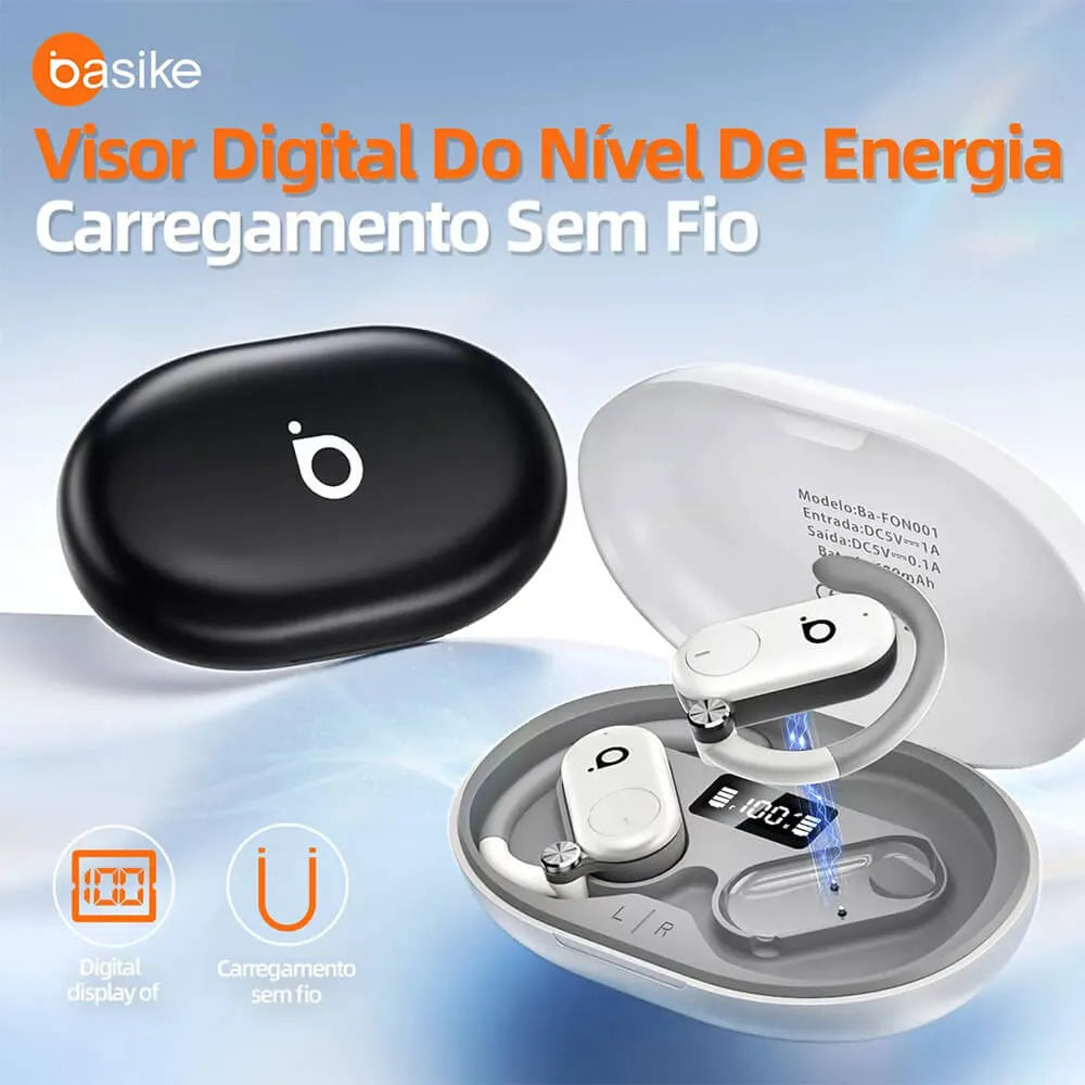 Fone de Ouvido Esportivo Open-Ear com Gancho Ba FON 001 - Bluetooth 5.4, Hi-Fi, IPX5