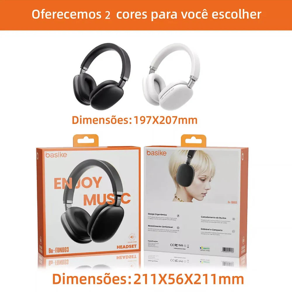 Fone de Ouvido Headphone Ba FON 003 - Bluetooth 5.4, Redução de Ruído
