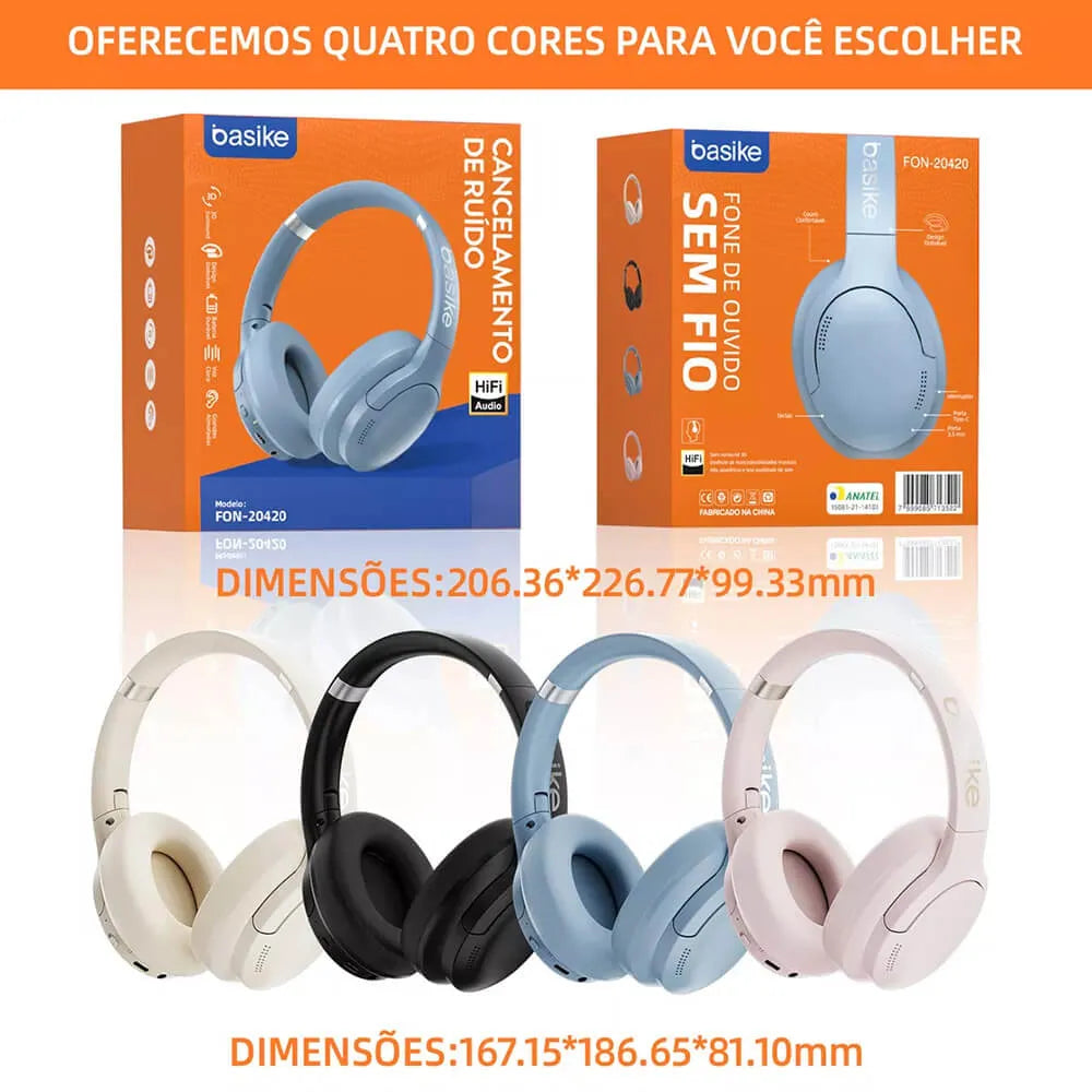 Fone de Ouvido Headphone Ba FON 20420 - Bluetooth, Hi-Fi, Redução de Ruído