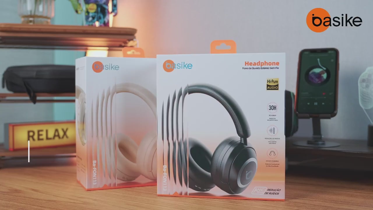 Fone de Ouvido Headphone Ba FON 113 - Bluetooth, Hi-Fi, Redução de Ruído